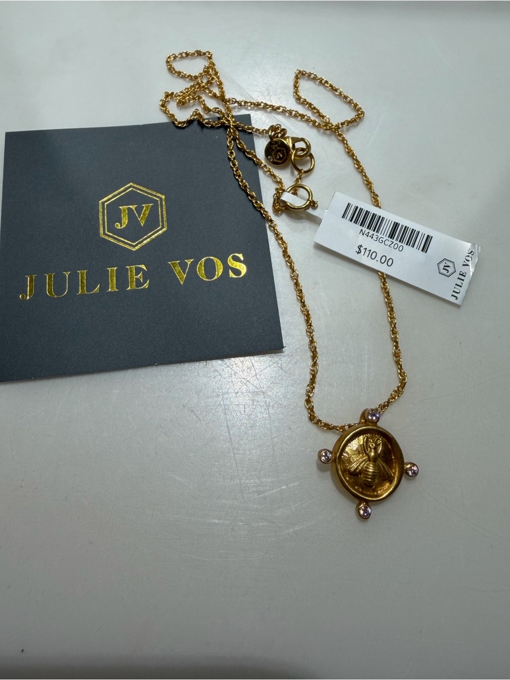 **NWT** Julie Vos Bee Cameo Solitaire Necklace - Gold Cubic Zirconia - Picture 4 of 4